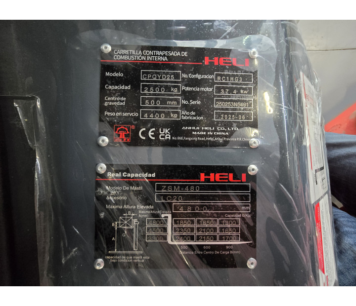 CPQYD25 G3 Heli montacargas nueva generacion 2.5 toneladas